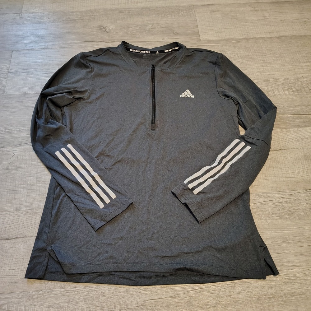 Adidas Aeroready Mens Medium Gray Quarter Zip Long Sleeve Training Top Pullover